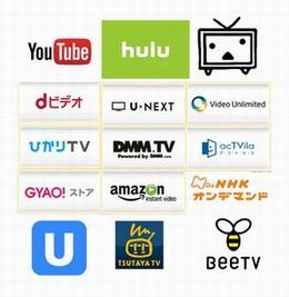 YouTube、Hulu、ニコニコ動画、ｄビデオ、ひかりTVなどのネット視聴番組の一例