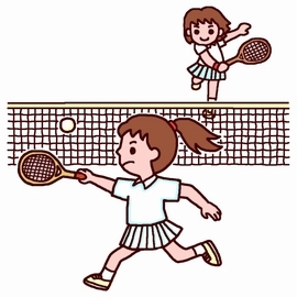 2人の女の子がテニスコートでテニスをしているイラスト