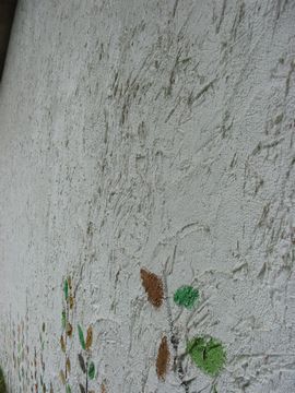 どんぐりの藁が練り込まれた外壁の写真
