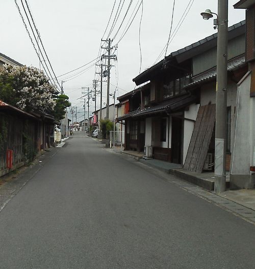 道路のすぐそばに家々が立ち並んでいる旧大須賀町の町の様子