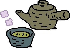 湯呑に入った温かいお茶と急須が描かれた画像