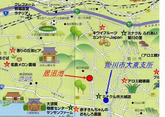 居沼池を中心とした掛川市大東の地図