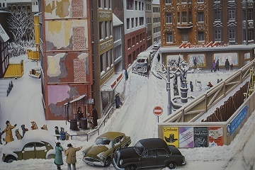 1963年1月19日 4枚目の折りたたみ絵、歴史を重ねた建物が姿を消して変遷していく街風景