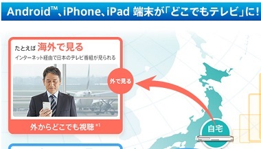 スマホやiPadがどこでもTVになるSonyの宣伝。インターネット経由で日本のテレビ番組が海外で見ることができる。