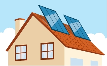 家の屋根に太陽光発電のソーラーパネルを設置しているイラスト