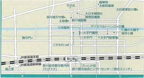 掛川駅周辺の名所の地図
