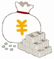 袋に入ったお金と山の形に積み上げられた札束のイラスト