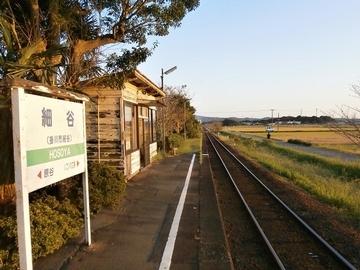 細谷駅のホーム。周りに田園風景が広がっている