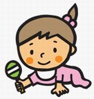 女の子の赤ちゃんがハイハイして手にマラカスを持っているイラスト