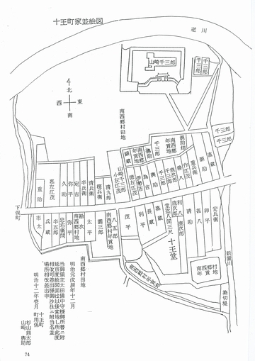 明治12年・1879年の家々が並んでいる絵図を分かりやすく活字化したもの。南側に十王堂がある