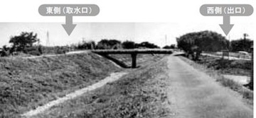 十内橋の北側から撮影された、東側（取水口）、西側（出口）の写真