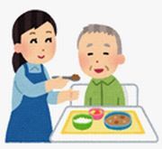 おじいさんの食事の世話をする女性のイラスト