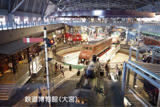 大宮の鉄道博物館の広い館内にはいろいろな車両が展示され、多くの人たちで賑わっている