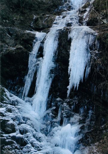 2月の大垂滝が氷結したようす