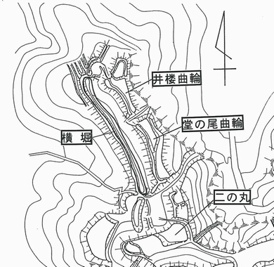 高天神城西峰の曲輪群の地図