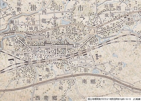 昭和48年(1973年)発行の掛川地区の地図、東海道新幹線や東名高速道路も入っている