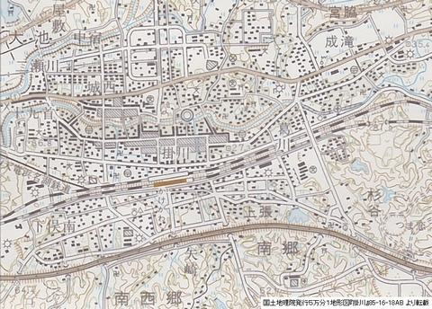 平成３年(1991年)発行掛川地区の地図。宮脇から杉谷に移転した市立総合病院も表示されている