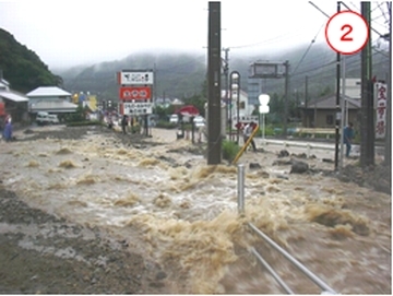 大雨が道路に溜まり土石流災害となっている写真丸2