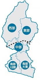 掛川市にある地域包括支援センターの5つの場所を表わした地図のイラスト