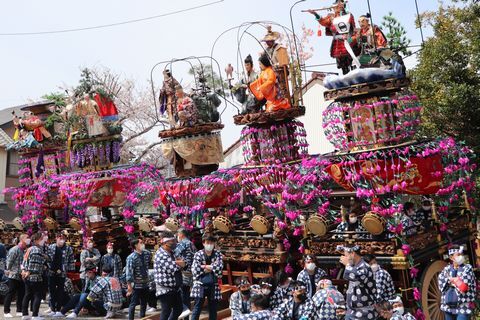 神社に集まった13台の祢里