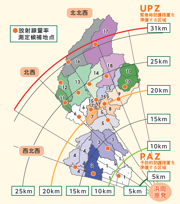 避難単位及び空間放射線量率測定候補地点