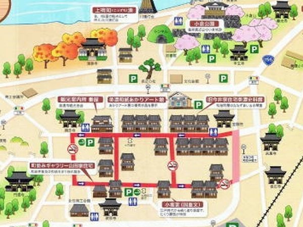岐阜県美濃市のうだつの上がる街並の散策地図のイラスト