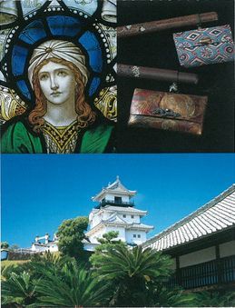 掛川城天守閣、ステンドグラス館、美術品が写った写真