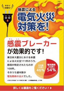 地震による電気火災対策を！のチラシ表面