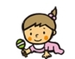 ガラガラを片手に持ち、ハイハイしている赤ちゃんのイラスト