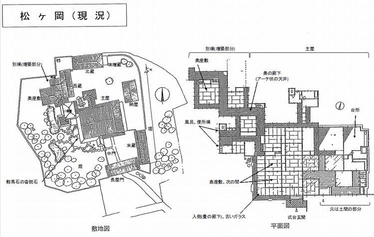 松ヶ岡(現状) 敷地図と平面図
