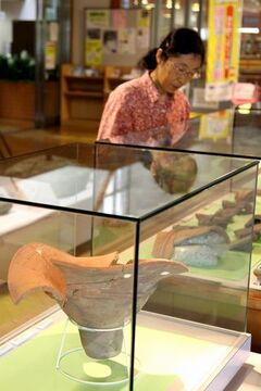 今回初めて出土文化財展で公開された星川窯跡の「ゆがんだ朝顔形はにわ」