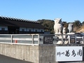 石作りのフクロウが立っている掛川花鳥園の看板と外観の写真