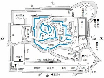 四角に整備された掛川城郭の図