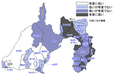 静岡県市町村別健康指標の地図