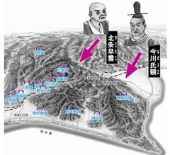 今川氏親と北条早雲が遠江に攻め込む土地の地図