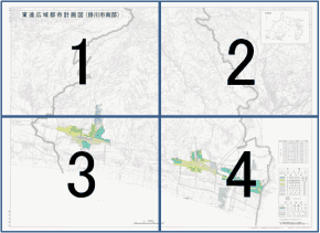 地図を左上から時計回りに4等分された数字が入った掛川市南部の地図の画像