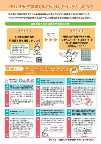 総務省の旧姓併記について説明したパンフレットの裏面。