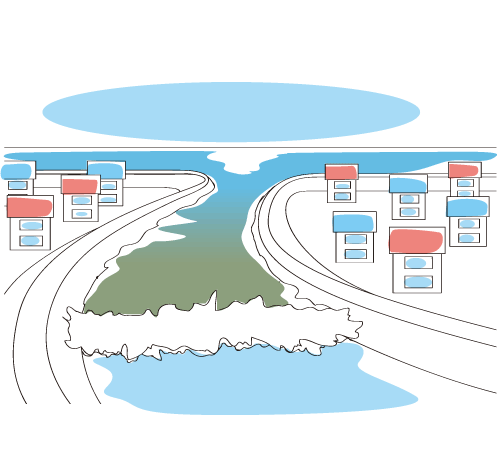 川沿いの道路は避ける