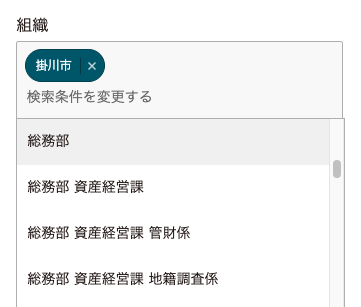 組織のプルダウン